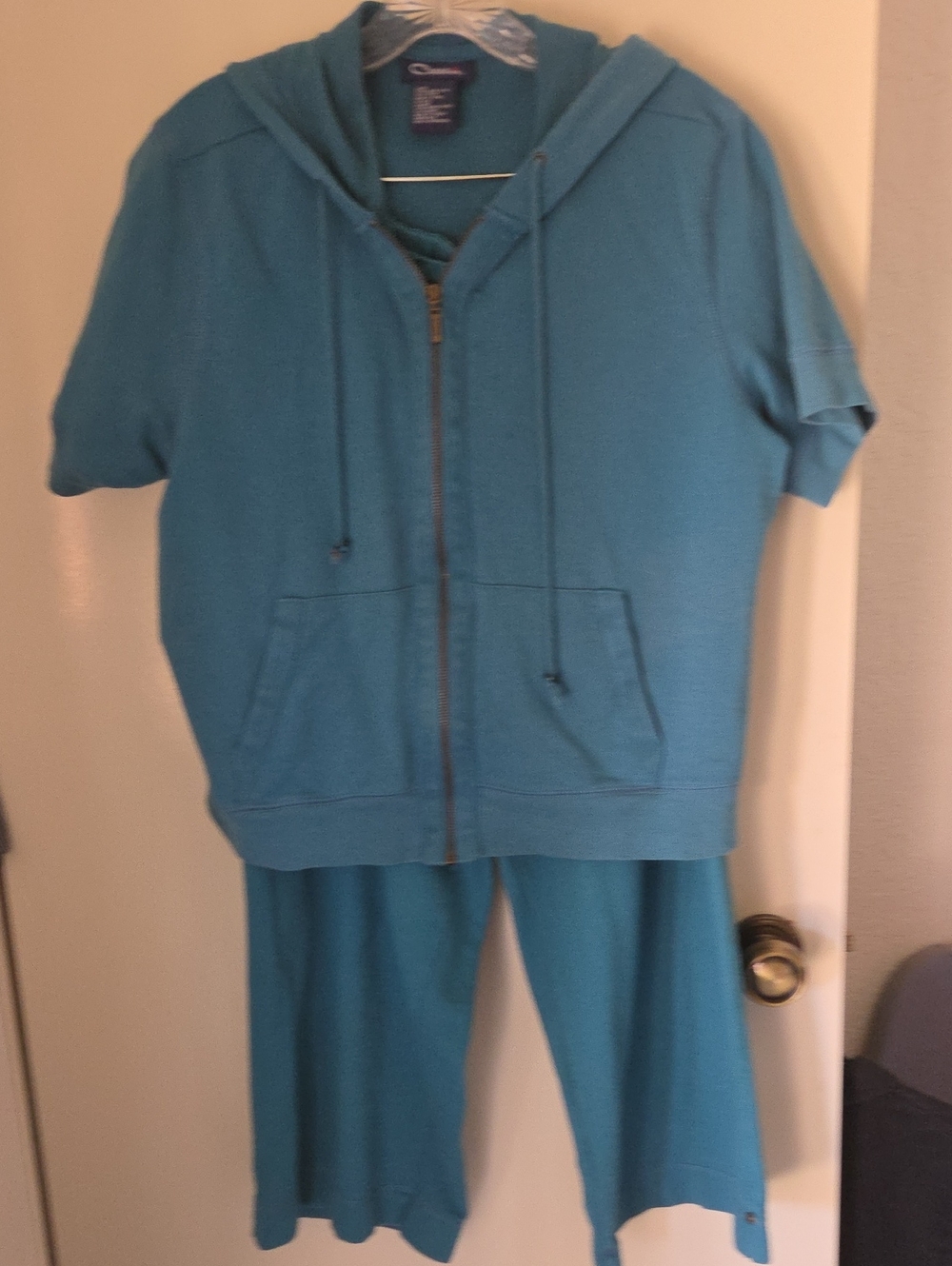 Faded Glory Turquoise Blue Short-Sleeve Hoodie & Pants Set